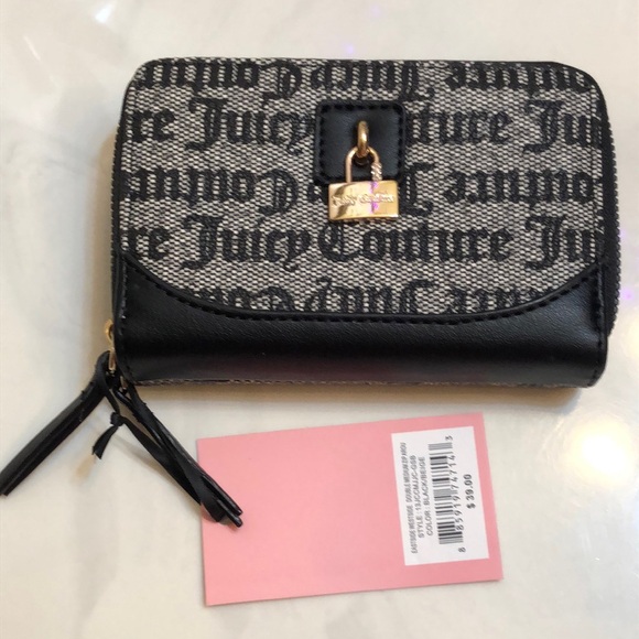 Juicy Couture Black Beige Eastside Westside Double Medium Zip Around Wallet NWT - Picture 2 of 16